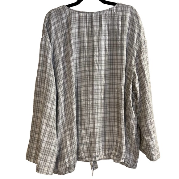Lane Bryant‎ Shirt NWT Gray Plaid Metallic Button Down Tie Front Rayon Size 28 - Picture 2 of 5